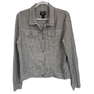 Jones & Co Jones New York Linen Pinstriped Button Up Collared Top Shacket Large